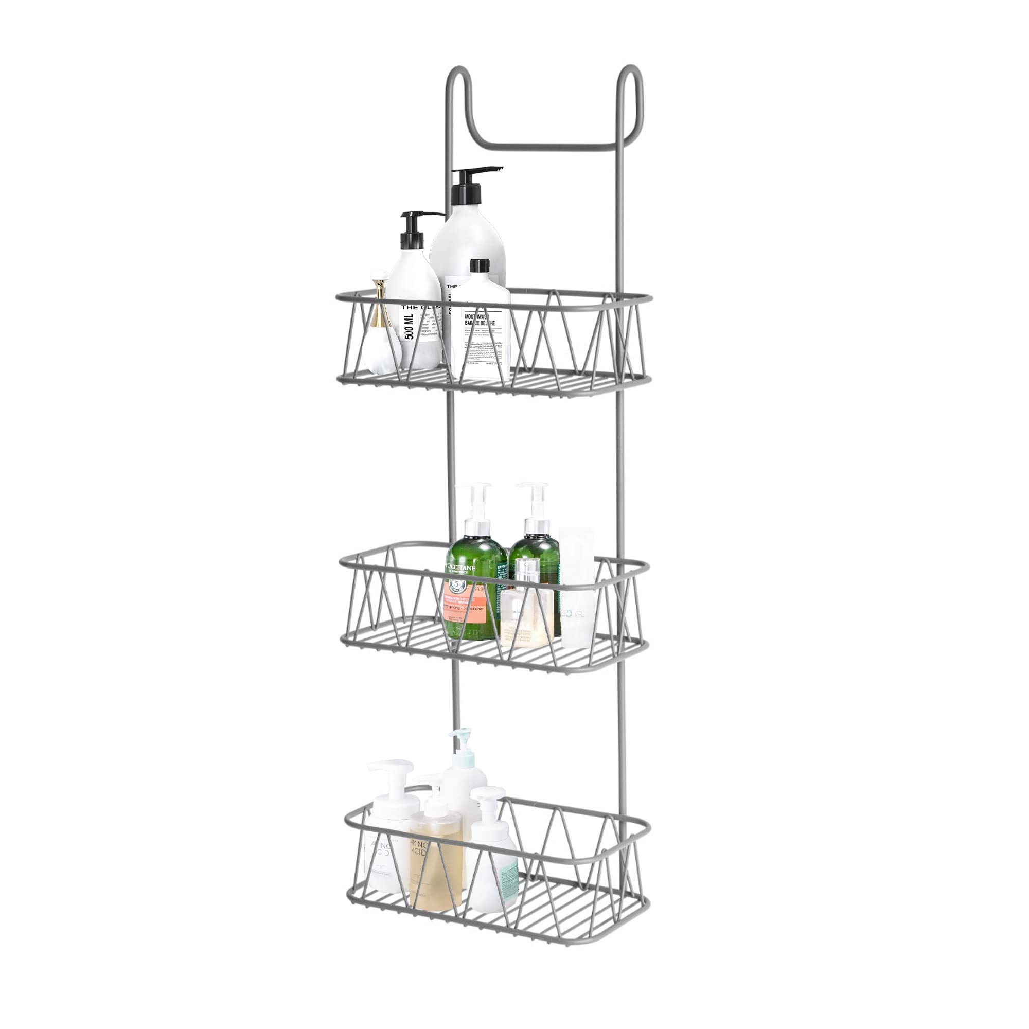 Blue Canyon 3 - Tier Grey - 3 Tier Over Shower Screen Caddy - Grey Colour - Plastic Coated Durable Steel - No Rust - Hanging Bathroom Organiser - Storage Rack For Bathroom, Toilet - Ba0493