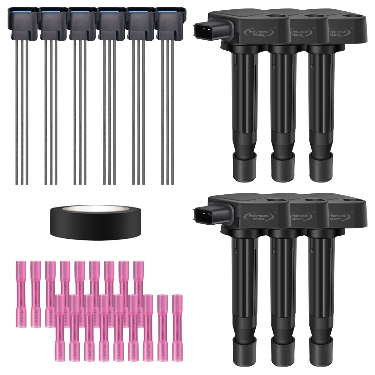 Set of 6 Ignition Coils &amp; Pigtail Connector Wiring Harness Kit Compatible with 99-09 Accord Odyssey Acura Saturn 3.0L 3.2L 3.5L V6 C1221 UF242 90919-02247