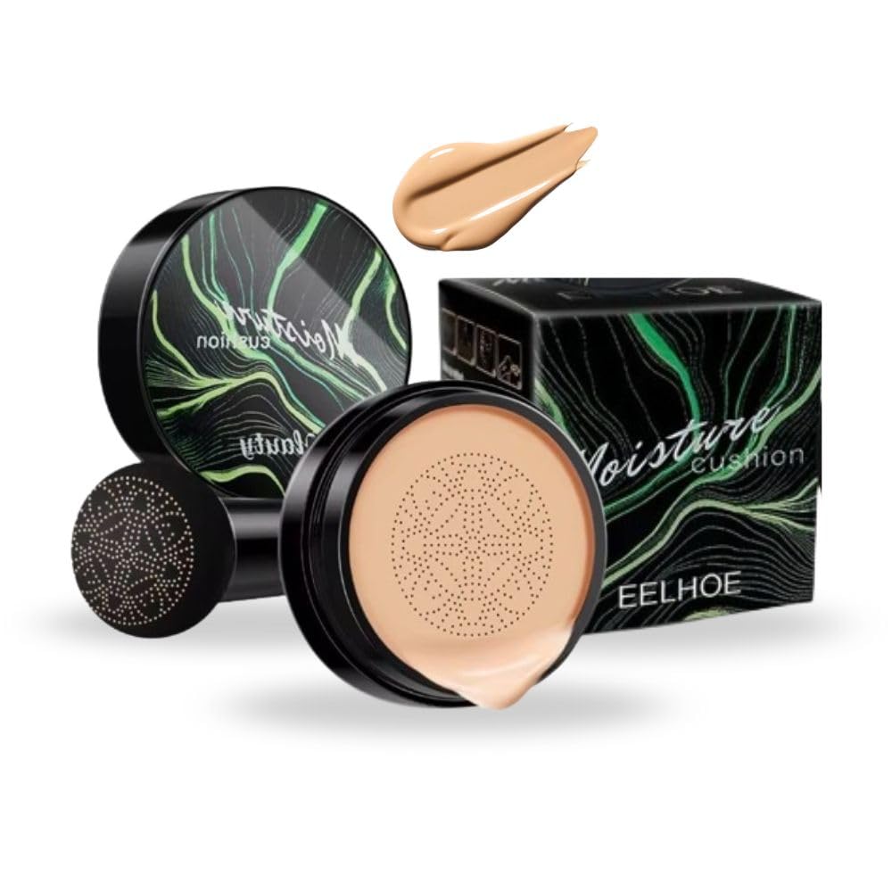 Base de Maquillaje BB Cream Tono Natural Bronceado con Aplicador Head Air Cushion Espejo, Larga Duracion, Resistente al Agua, Corean Look, Corrector Liquid Foundation Hidratante, Piel Sana