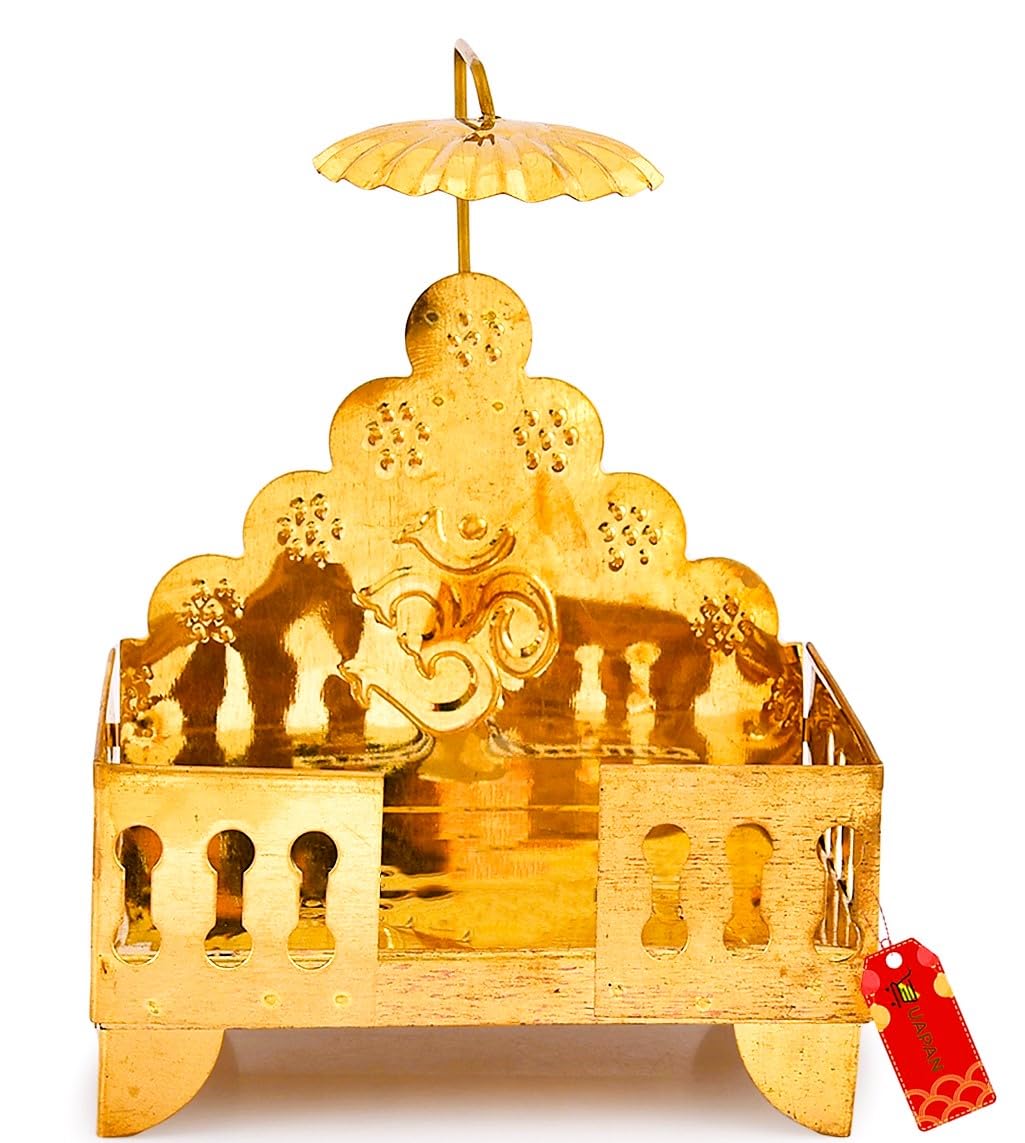 UAPAN Brass Lightweight Singhasan Temple for Puja for Placing God Idols, God Chair, God Sofa (15 cm *10 cm * 7 cm)-image-14