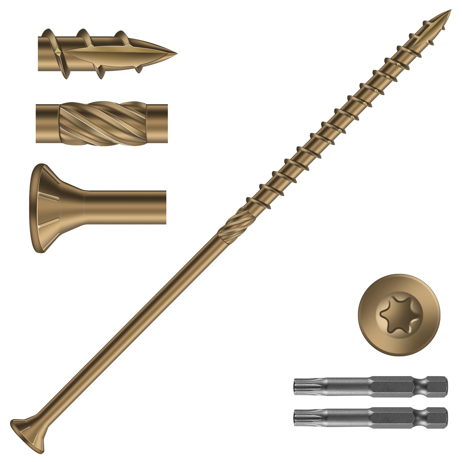 # 14 viti da 20,3 cm (190 pezzi) 4,5 kg in acciaio al carbonio, giallo, testa piatta, rivestimento epossidico antiruggine, con punta a stella T30