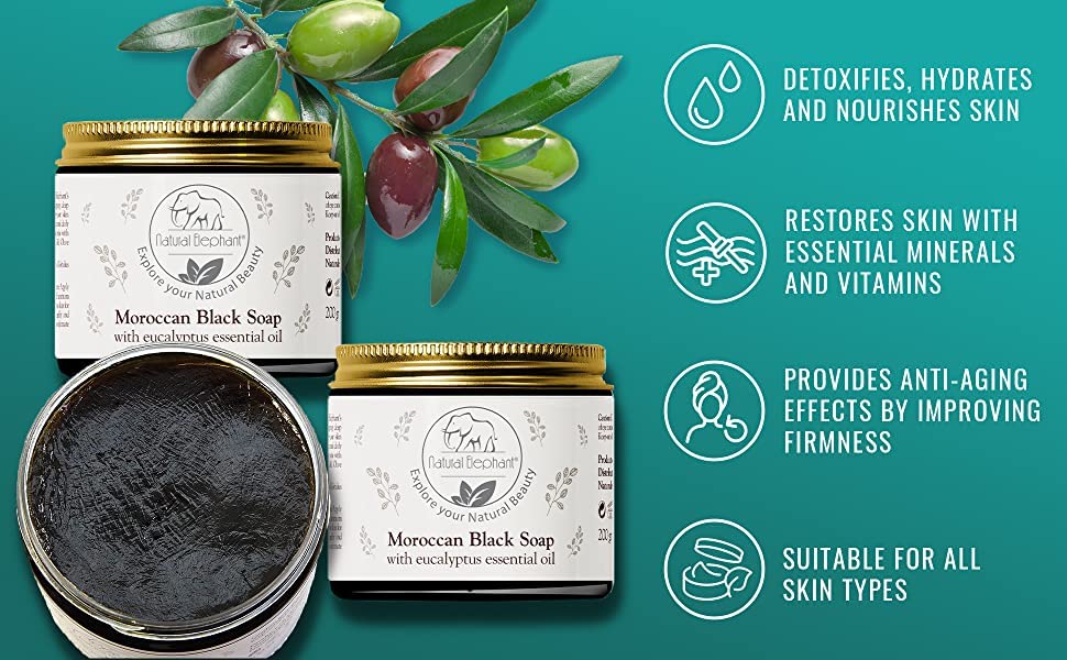 Miniatura 5 de Natural Elephant Jabón negro marroquí con aceite esencial de romero y arcilla de Ghassoul, 200 g (7 oz)