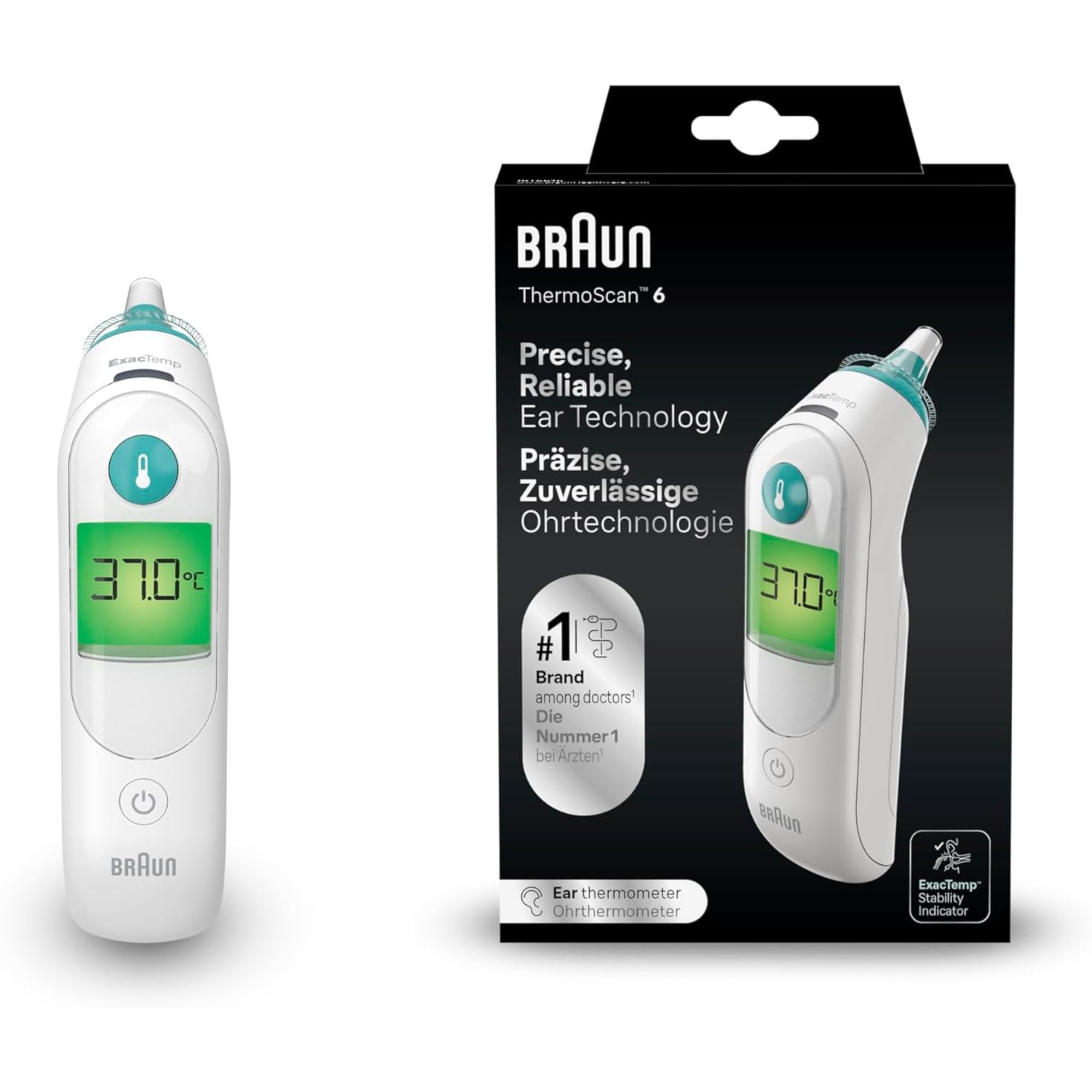 Braun ThermoScan 6 Ear thermometer - Colour-coded Digital Display - ExacTemp Stability Indicator - Baby and infant friendly- #1 Brand among doctors-Packaging may vary