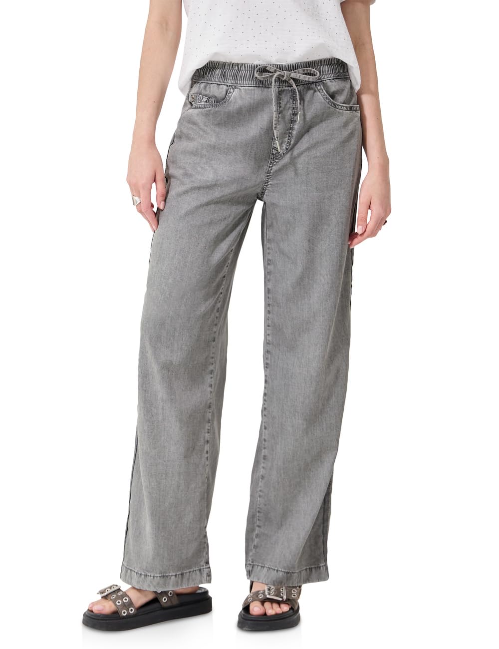 Street One Studio Wide Leg Jeans with Elastic Waistband Grey Authentic Wash 34