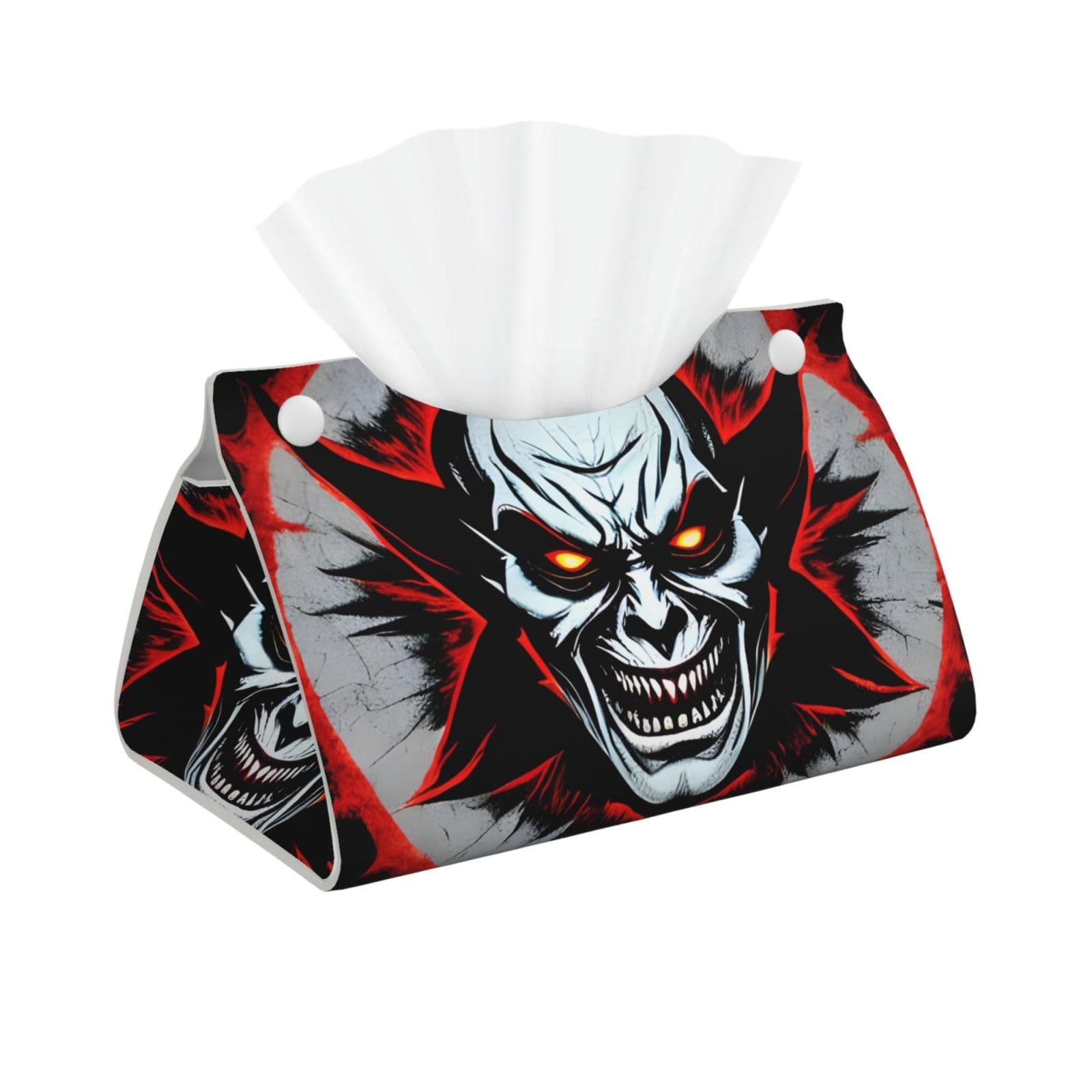 Red and Black Evil Ghost Long Leather Tissue Box Cover-Waterproof PU Leather Tissue Holder for Bathroom, Decorative Rectangular Tissue Case