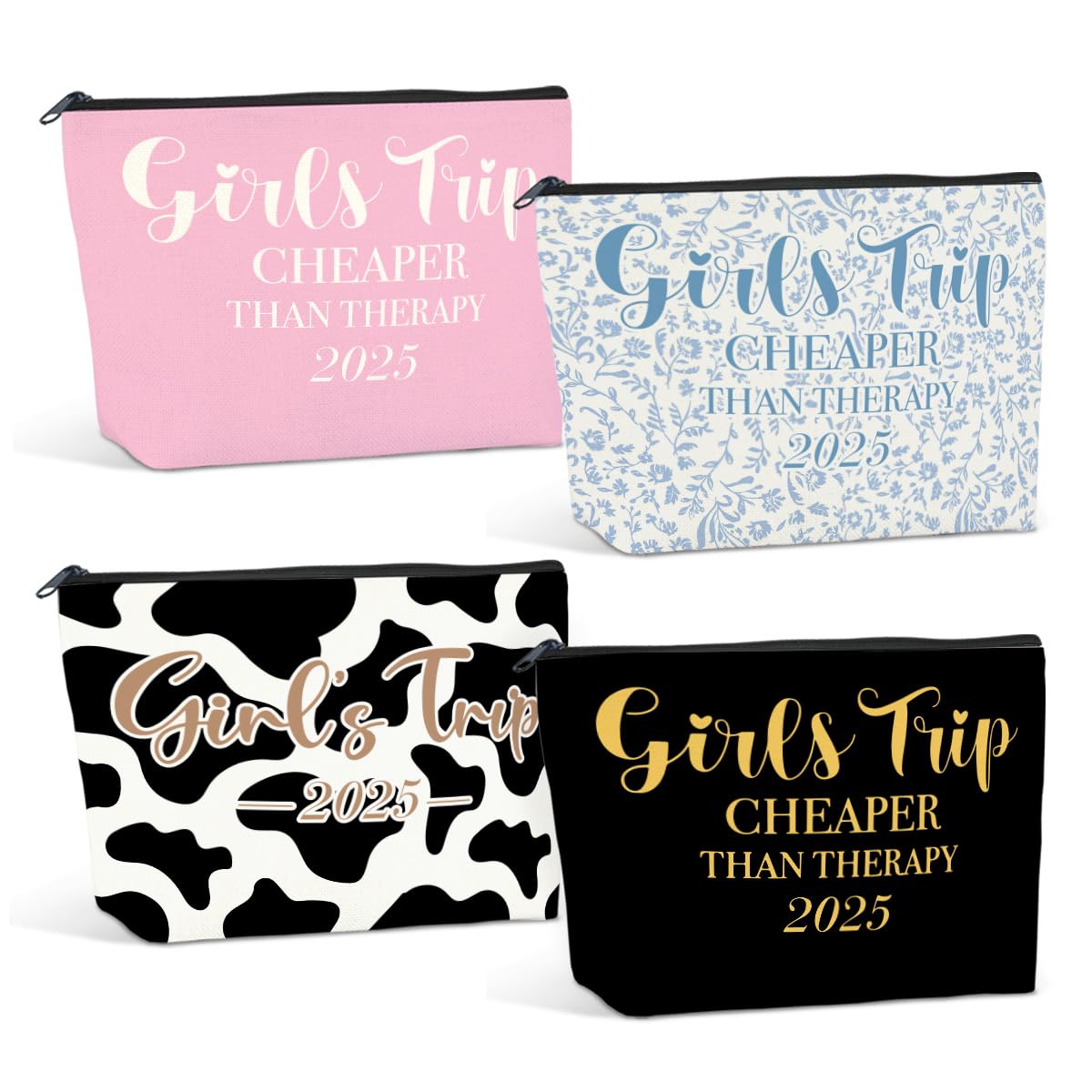 4 PCS Girls Trip Gifts Favors Girls Weekend Gifts for Women Girls Trip Favors Friendship Gifts Girls Weekend Gifts Ideas Girls Trip Makeup Bag Cow Print Cosmetic Bags Weekender Bag for Women Christmas