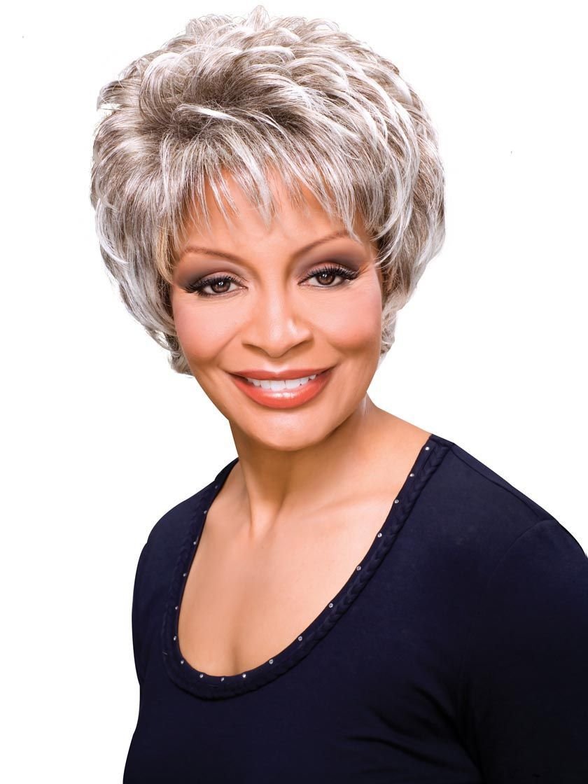 Gail Wig Color 1 Black - Foxy Silver Wigs Short Wispy Fringe Natural Crowne Synthetic African American Lightweight