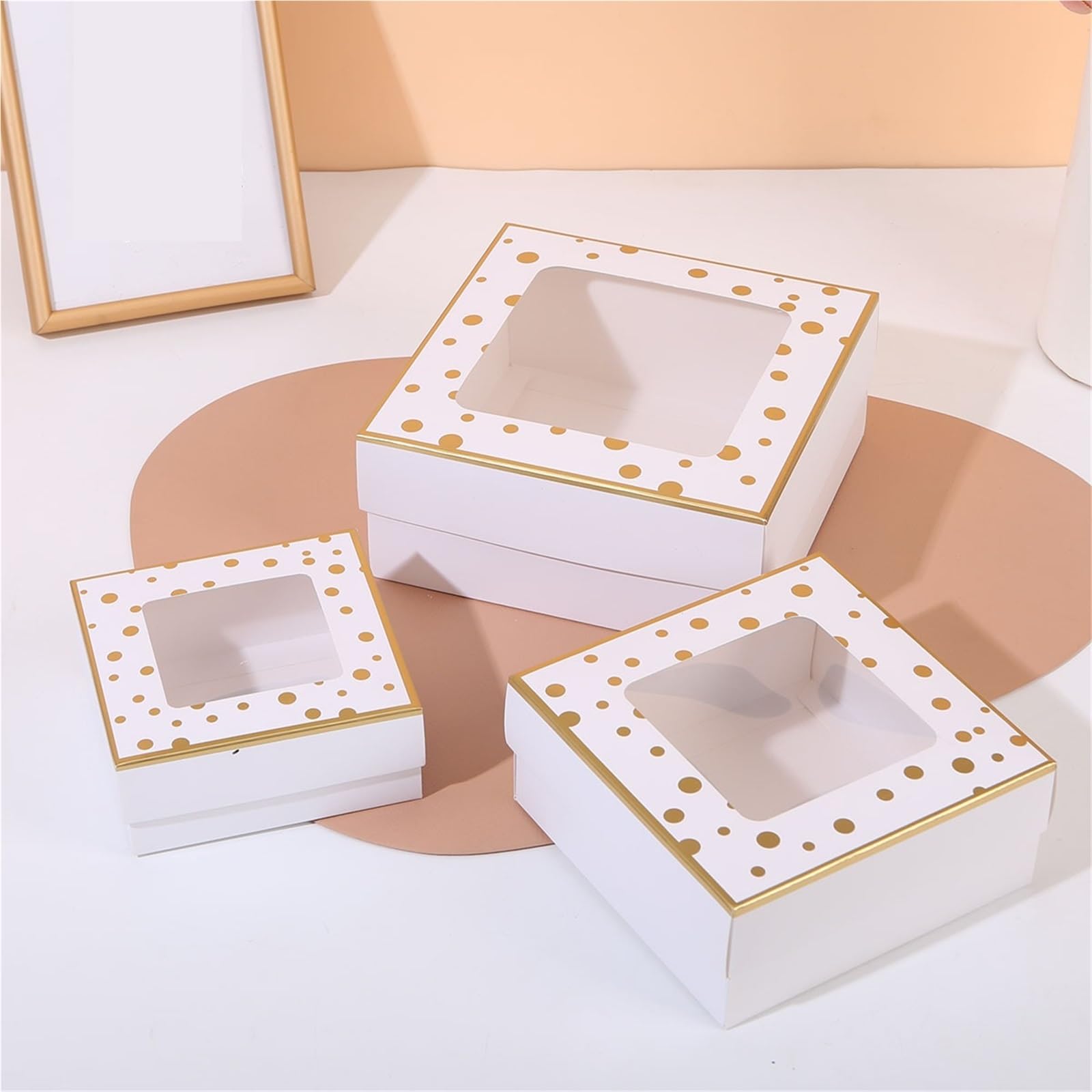 Caja Para Galletas Con Ventana Cajas de Regalo lunares dorados 12/20 piezas, cajas papel con ventana transparente for golosinas(20pcs,18x18x7.8cm)