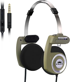 okcsc Classic On-Ear Headphones, Retro Style/Collapsible Design/All-Day Playtime/Adjustable Temporal Pads, Easy Carry for HiFi Sound,Commute,Road Trips,Party,Work,4.9 FT/3.5MM Mic/Green