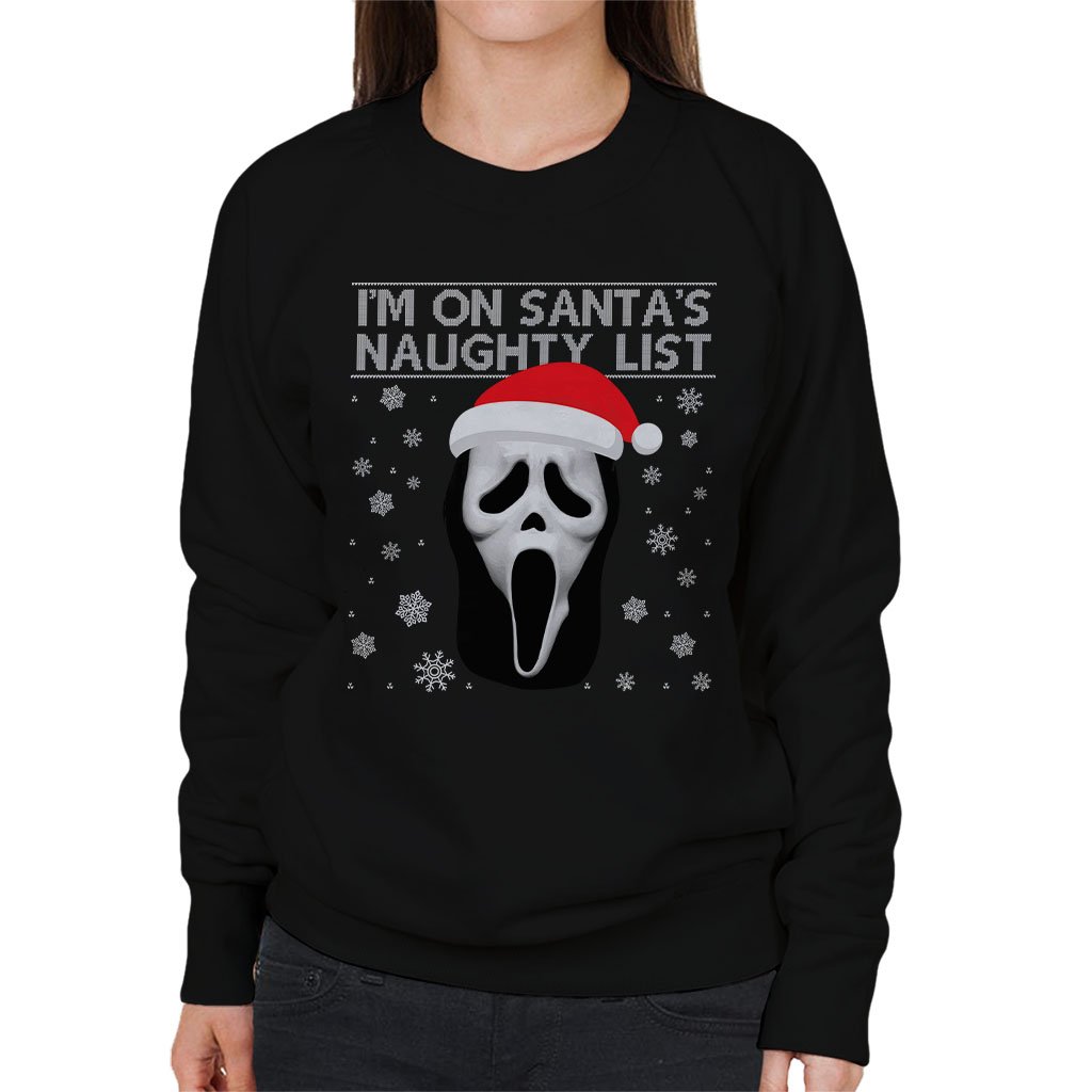 Cloud City 7 Christmas Scream Ghostface Naughty List Women's Sweatshirt Black