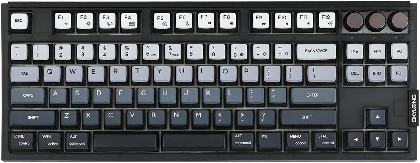 EPOMAKER SKYLOONG GK87 TKL QMK/VIA Wired Mechanical Keyboard with Three Rotary Knobs, Hot Swappable Programmable Custom Keyboard, Split-spacebar, Blue Single Light (Black, Gateron Pro Yellow)