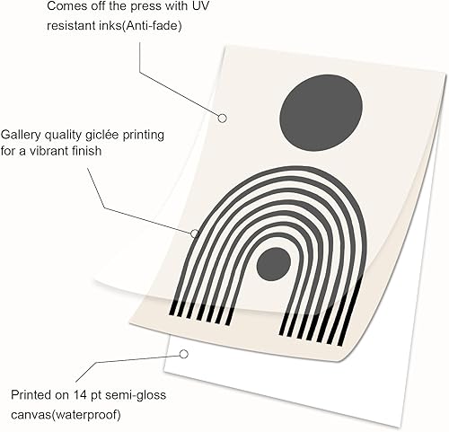 Miniatura 3 de Arte bohemio para pared, arte abstracto bohemio para pared, arte de pared negro y beige, línea de amanecer, arte en lienzo, impresiones modernas de