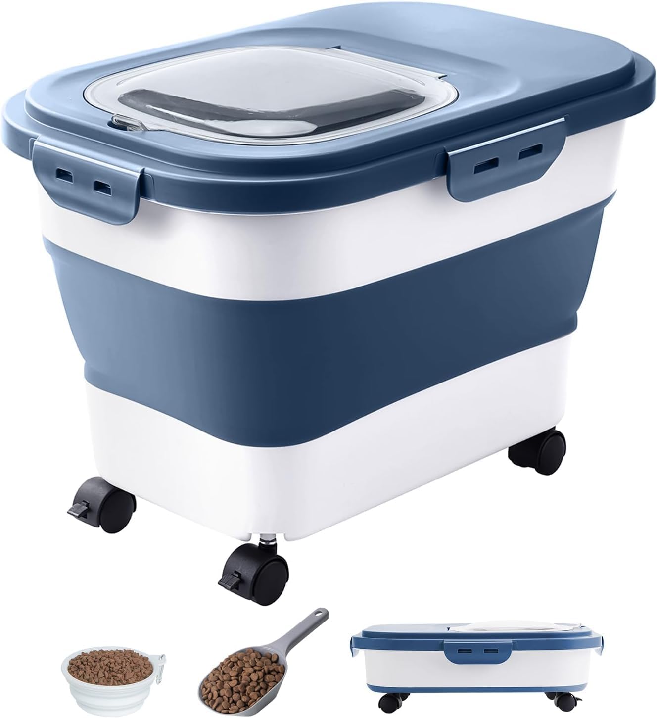 Easy-Move Airtight Dog Food Bin, Collapsible Design with Built-in Scoop and Wheels