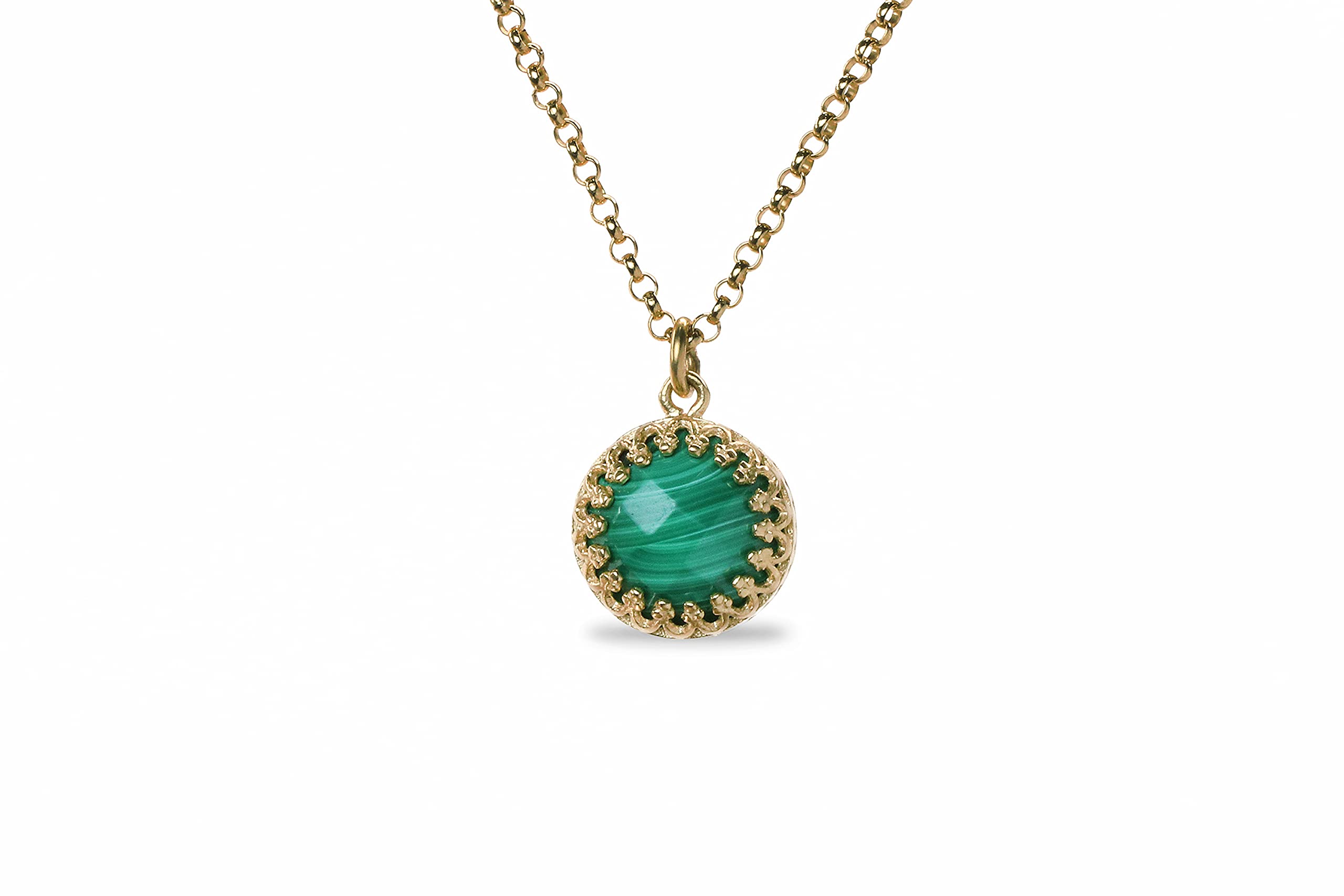 Runde Malachit-Halskette für Frauen - Zierliche Grüne Stein-Halskette in 14k Gold - Handgemachter Frauen-Schmuck - Alltags-Halskette, Schicht-Halskette, Geschenk-Halskette - Anpassbare Kettenlänge