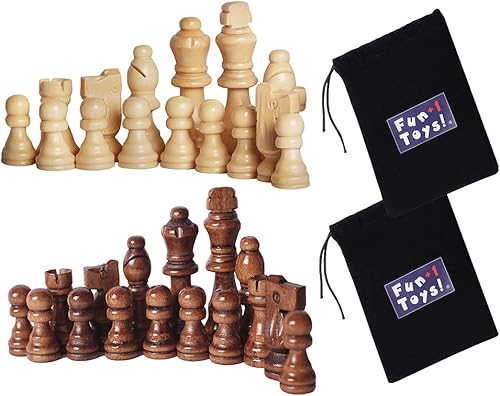 32 piezas de ajedrez de madera solo con bolsas de almacenamiento, piezas de ajedrez de madera estilo Staunton para torneo de ajedrez. Compatible con