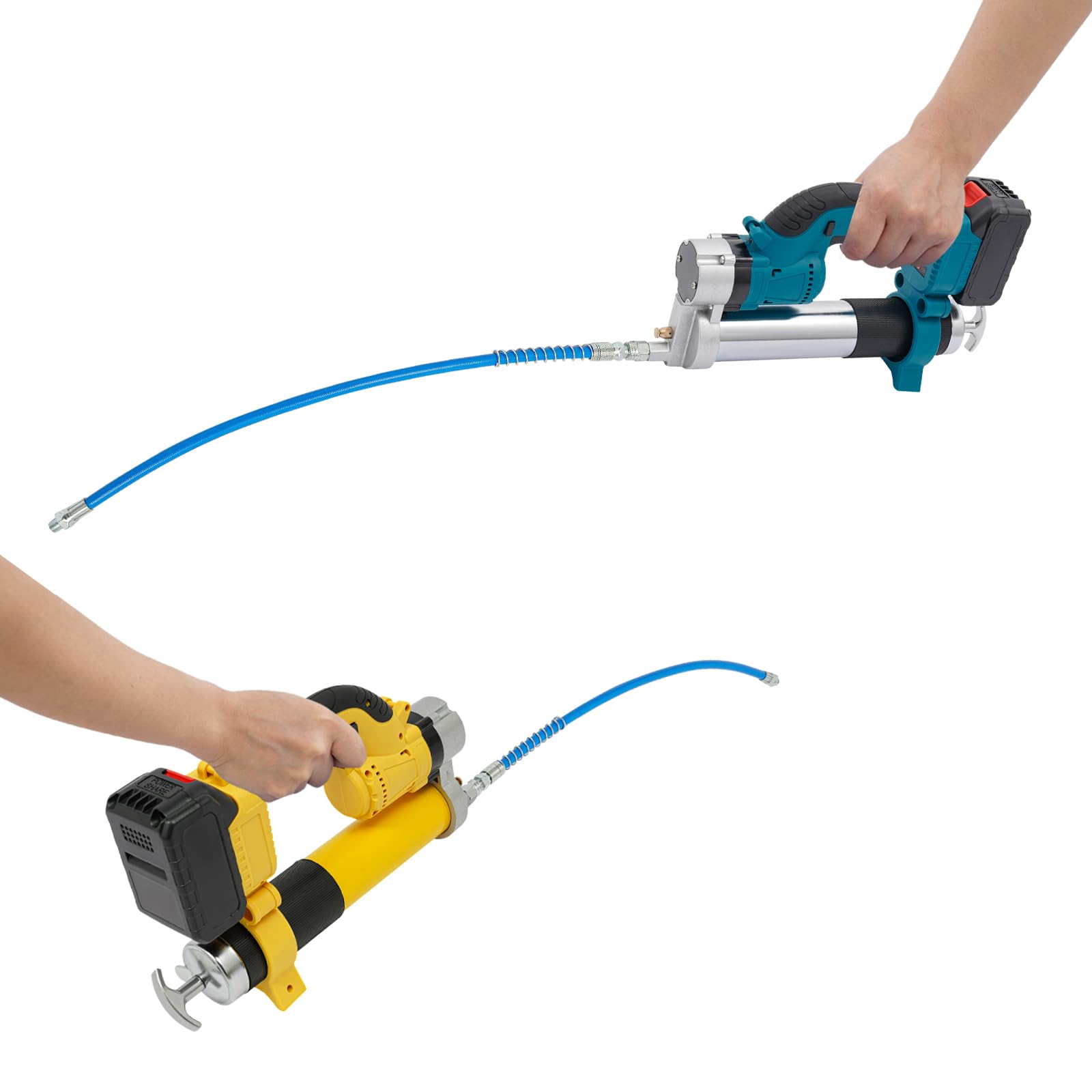 Pressa per grasso a batteria, super efficiente, con 2 batterie e caricabatterie, motore senza spazzole e lampada a LED (giallo)