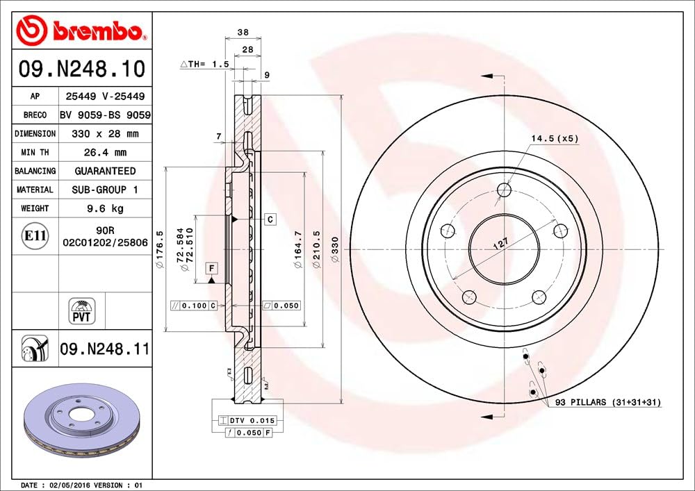 Brembo 09.N248.11 - Disco Freno con Verniciatura UV (Set di 1) - Anteriore