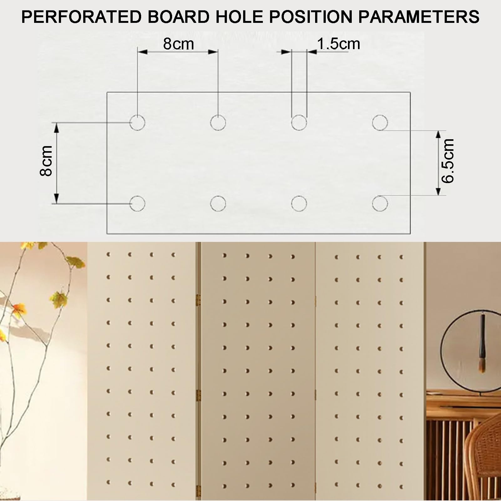 Pegboard-Raumteiler, Faltbarer Pegboard-Trennwandschirm, Sichtschutz, Pegboard-Ausstellungsständer für Juweliergeschäfte, Basare, Schlafzimmer (Stil 2, 3-Panel)