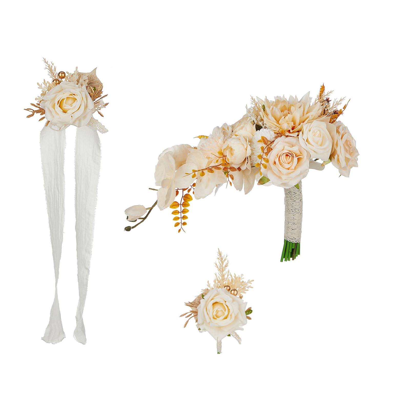 HDOYTXXM Multipurpose Silk Flower Wedding Bouquets Supplies Decoration with Wrist Corsages for Bride and Bridesmaids Silk Flower Bouquets