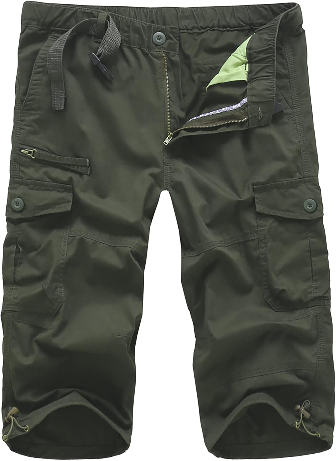 Mens 3/4 Long Cargo Shorts Loose Fit Elastic Work Capri Shorts Below Knee Casual with 7 Pockets - Image 5