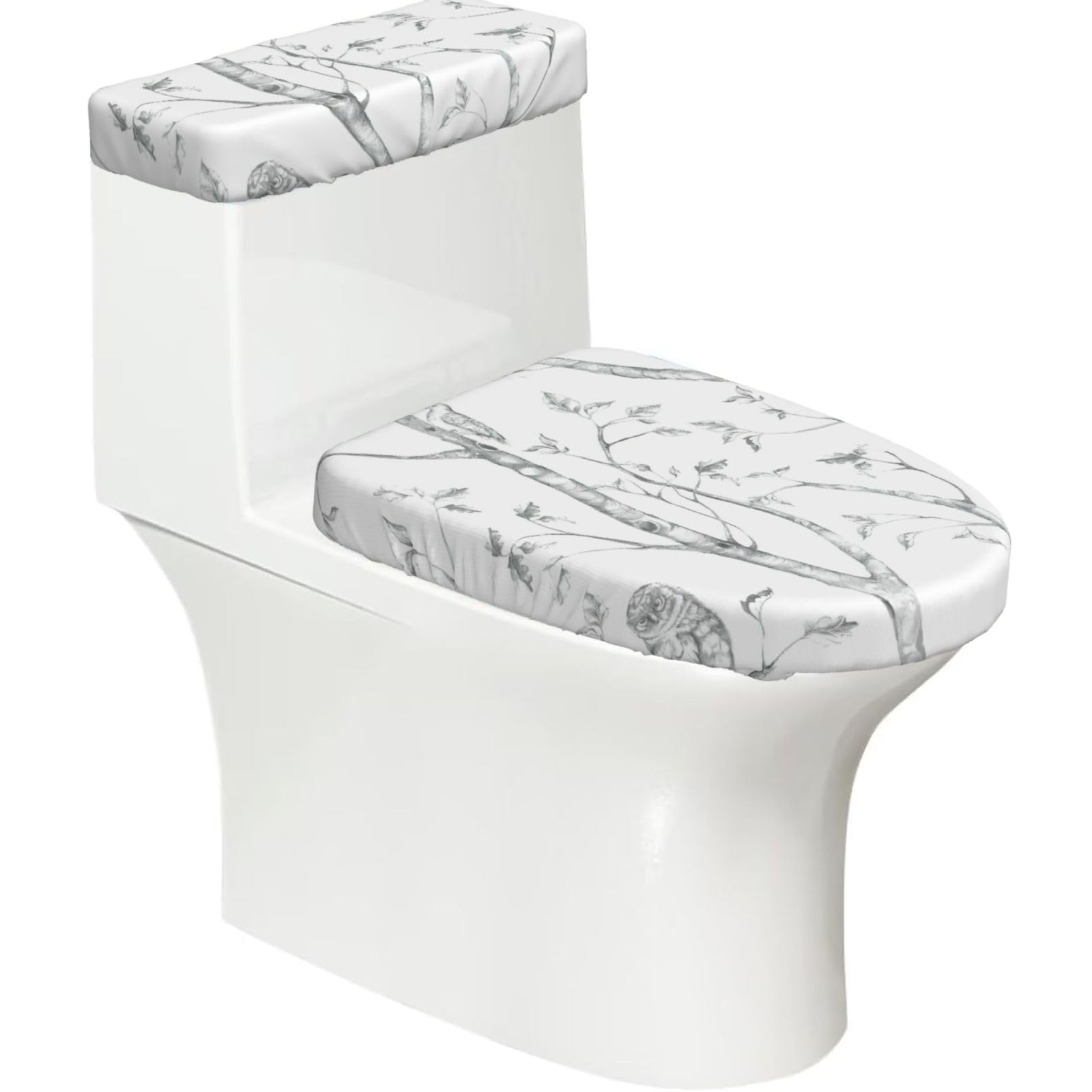 Gray Woods And Birds Print Bathroom Decor Toilet Lid Cover And Tank Covers, Restroom Accessories Fits Most Round