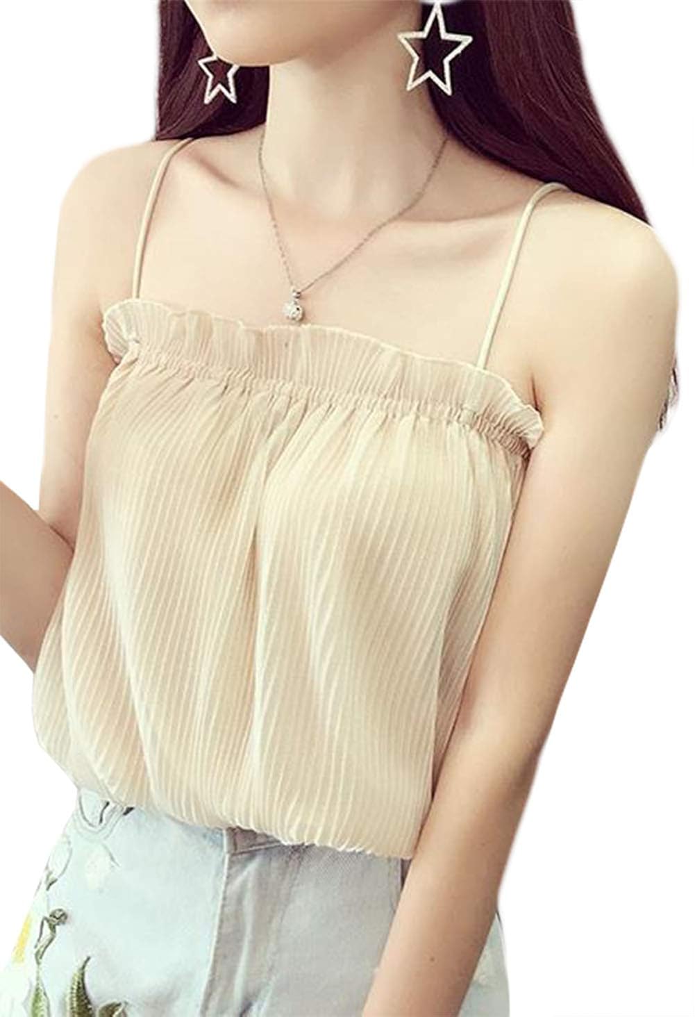 ミートン シフォン キャミソール レディース タンクトップ インナー トップス 夏 フリル オフショルダー セクシー カジュアル Faz Co