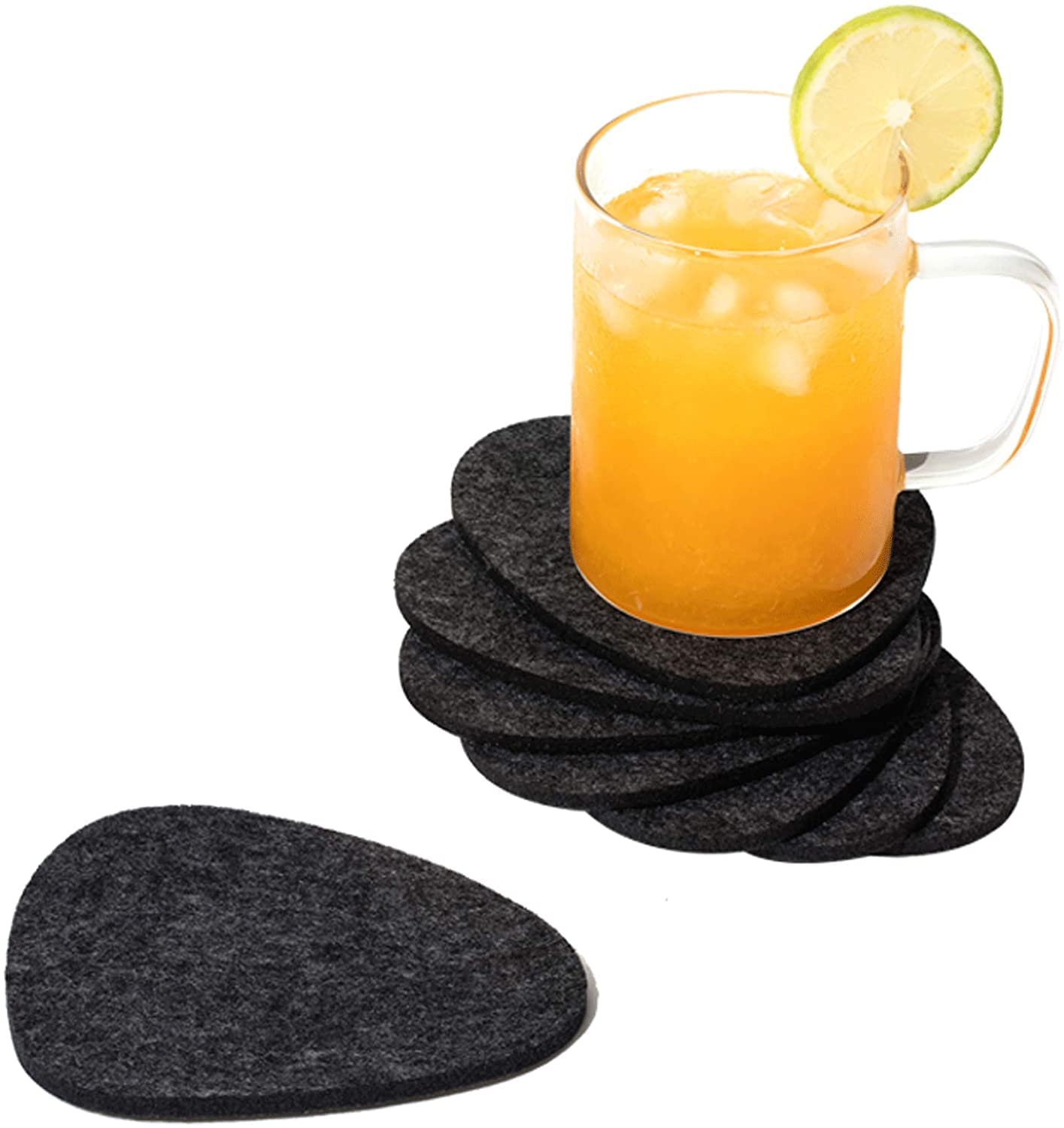chillify Coasters Drinks Coasters Felt with Storage Box Non-Slip Heat Resistant Washable Set of 8 Dark Grey Square