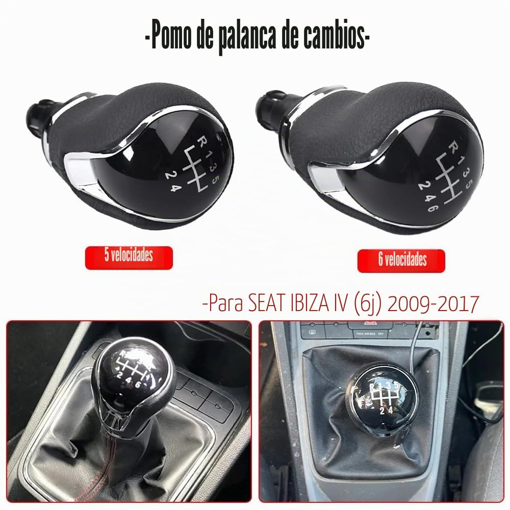 Palanca de cambios para SEAT Ibiza IV (6j) 2009 2010 2011 2012 2013 2014 2015 2016 2017 Pomo de cambio (5 velocidades)