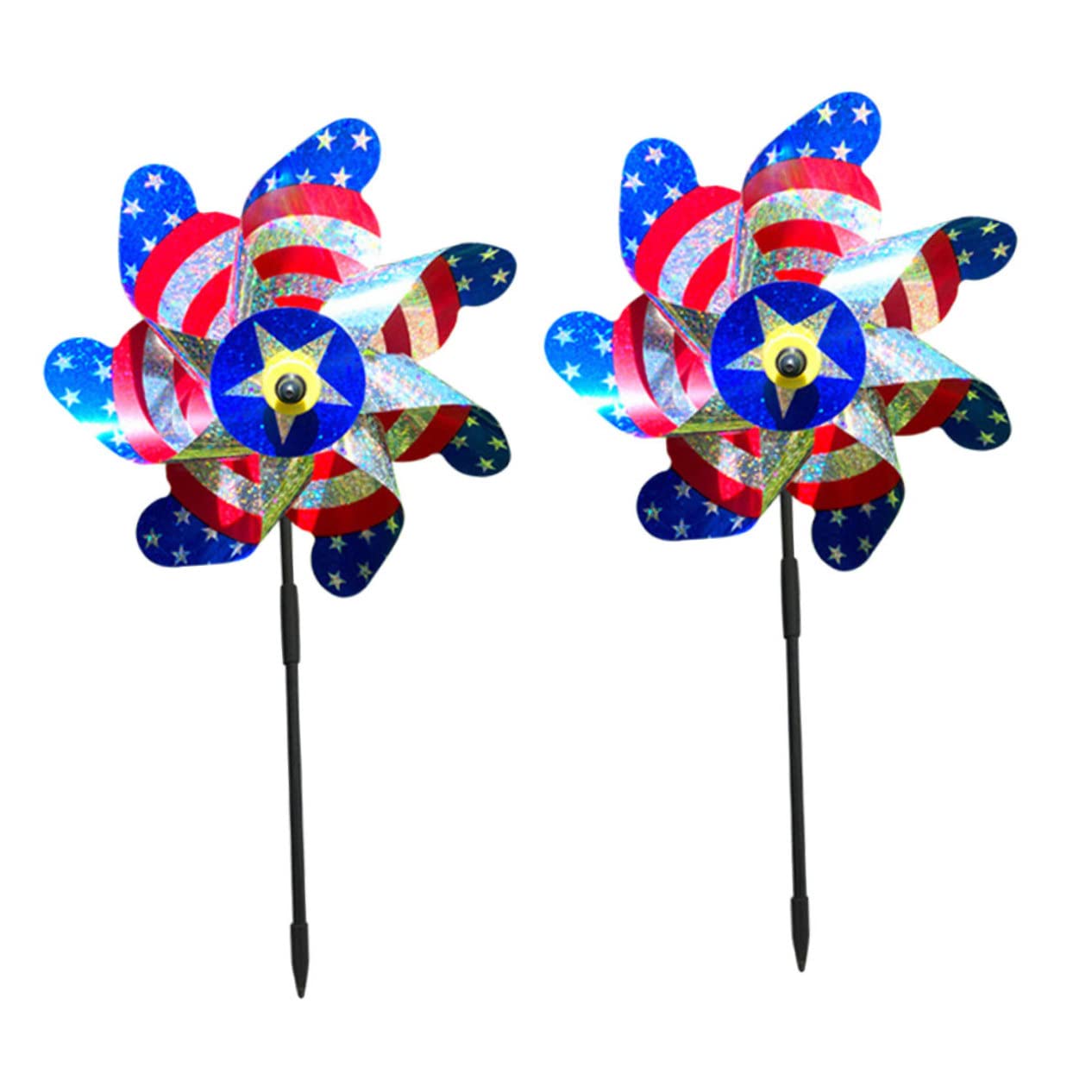 CAXUSD 2Pcs Colorful Windmill Spinners for Decor Eye Catching Outdoor Wind Spinners with American Flag Design Durable Pet Material for Garden and Balcony Decorations