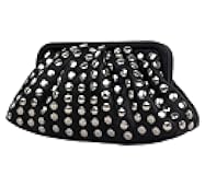 Womens Small Black PU Leather Clutch Bag Metal Studs Magnetic Closure Evening Party Purse Edgy Handbag Wallet