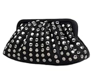 Womens Small Black PU Leather Clutch Bag Metal Studs Magnetic Closure Evening Party Purse Edgy Handbag Wallet
