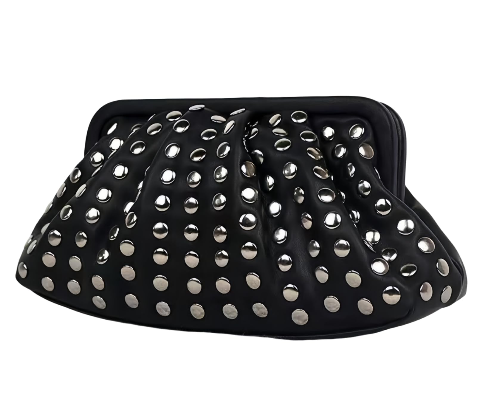 Womens Small Black PU Leather Clutch Bag Metal Studs Magnetic Closure Evening Party Purse Edgy Handbag Wallet