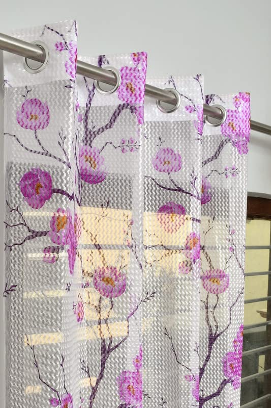 Creations- 1 Piece Polyester Fancy Sheer Zig-Zag Printed Net Curtain for Long Door (4 x 9 Feet Purple)