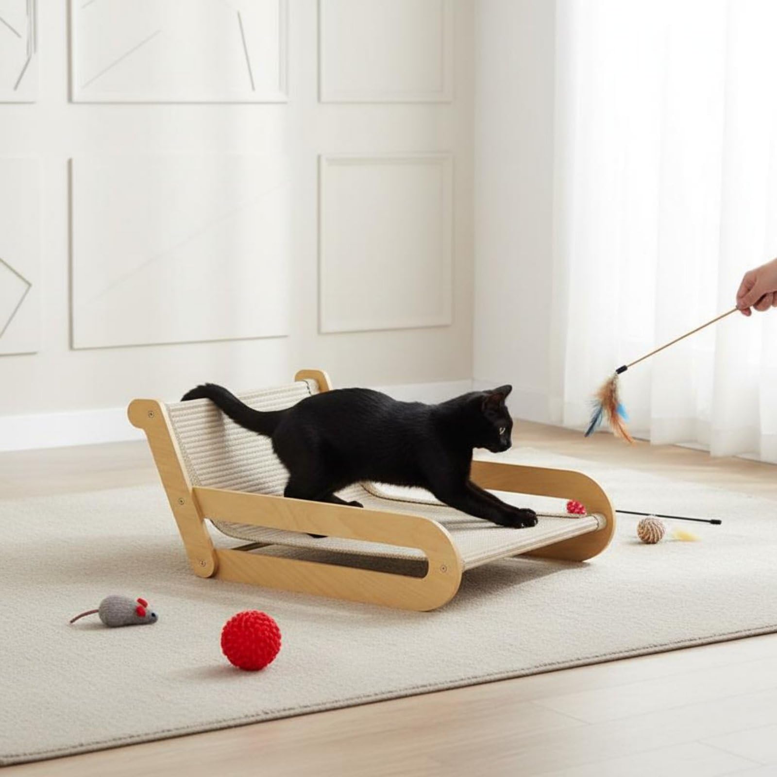 Kratzbrett Katzensofa Katzenliege Kratzmöbel mit Robustem Sisal Und Holzrahmen Bietet Kratzfläche Und Bett Schützt Einrichtung Und Teppiche Gebogene, Klassisches Leinen