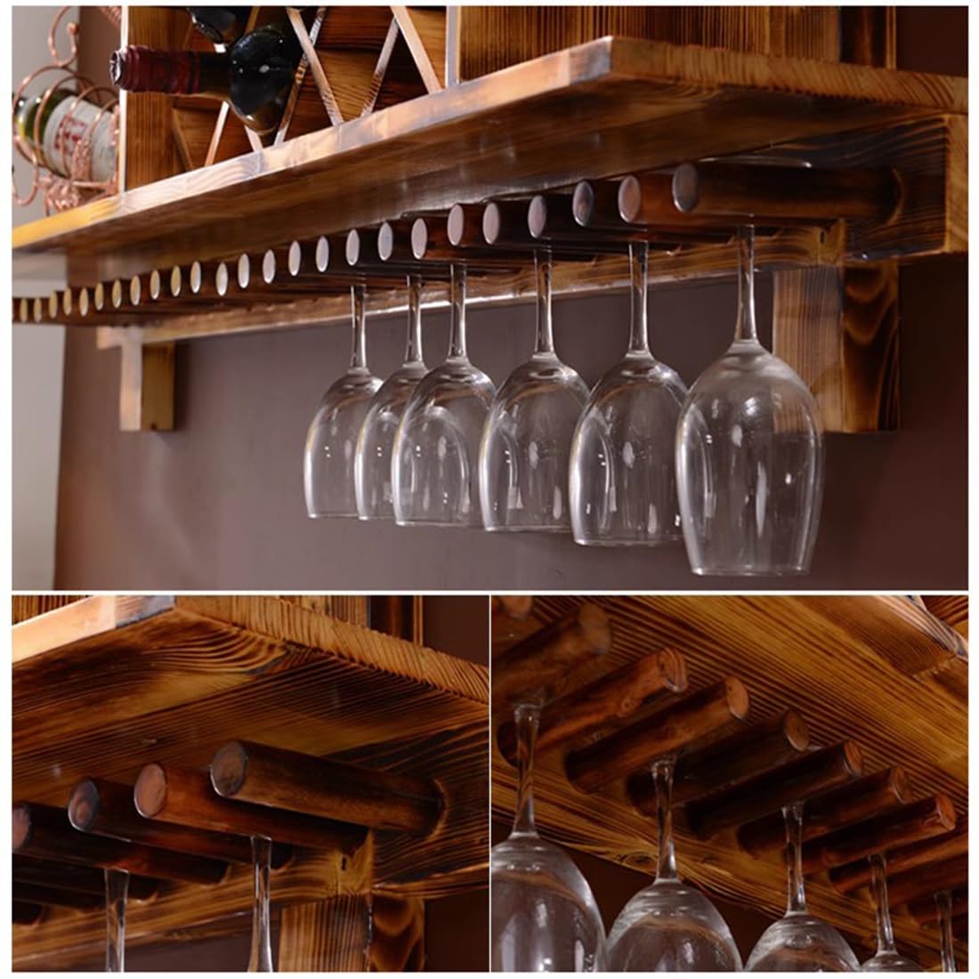 Portabottiglie vino parete Mensola cantinetta vino legno con ripiani portaoggetti e portabicchieri, angolo bar espositore galleggiante multifunzionale, moderno supporto a forma di diamante(White,140CM