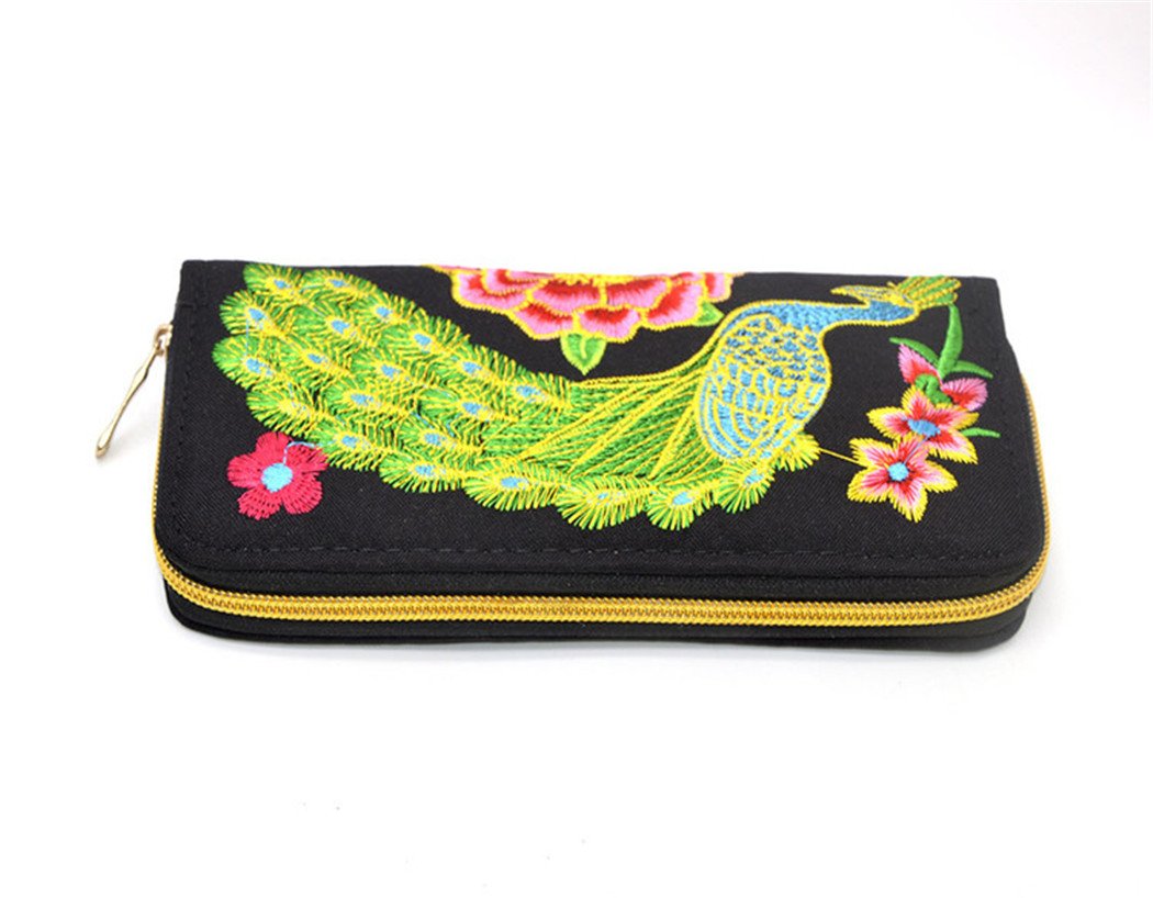 Handmade Ethnic Peacock Embroidery Women Long Wallet Clutch HandBag