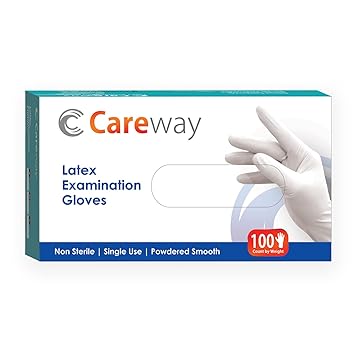 Careway Latex Surgical Disposable Medical Examination Hand Gloves - Pack of 100, Medium