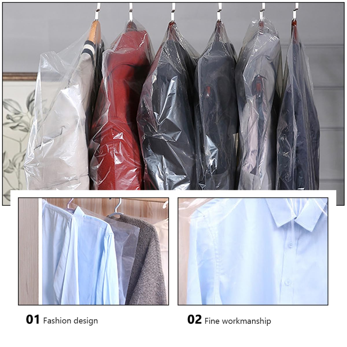 NOLITOY 50 Fundas para Ropa de Peva 60x150 Cm, Bolsas para Guardar Ropa, Fundas para Colgar Prendas, Protección contra Polvo para Trajes, Abrigos y Vestidos, Uso Doméstico y Tintorería