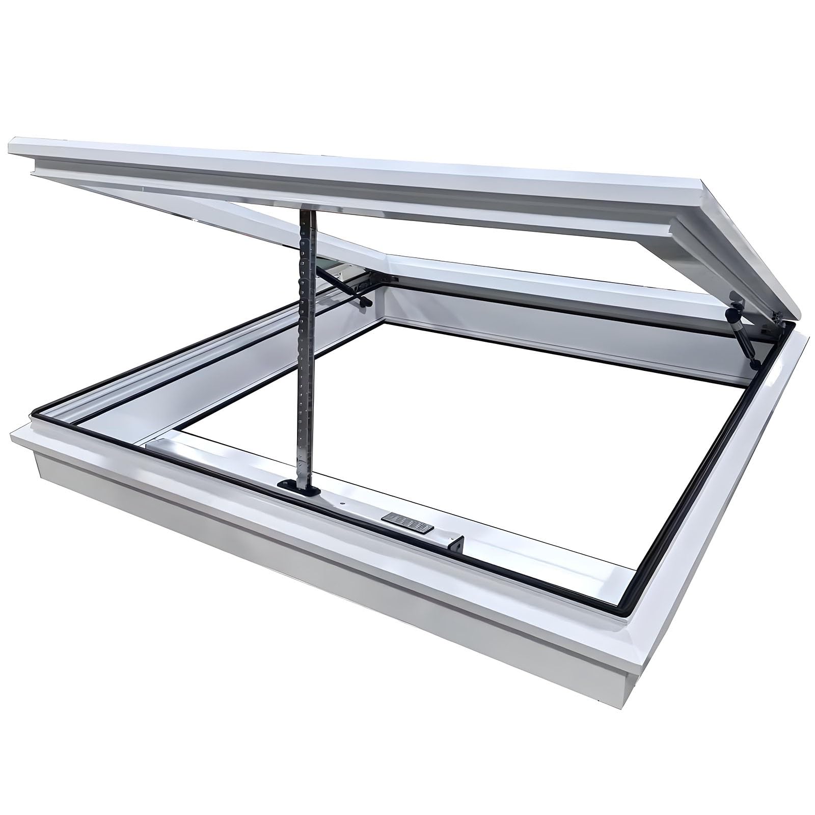 Claraboyas y ventanas de techo, claraboya de techo personalizada con elevación por gas, trampilla de techo de vidrio templado, control remoto y sensor de lluvia, claraboya para solárium y sótano(White