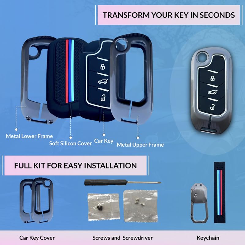 Image of NEODRIFT 'KeyShield' Car Key Cover for Mahindra TUV 300 Plus (Shape 1, 03 Buttons) (Durable, Stylish, and 360 Protection)