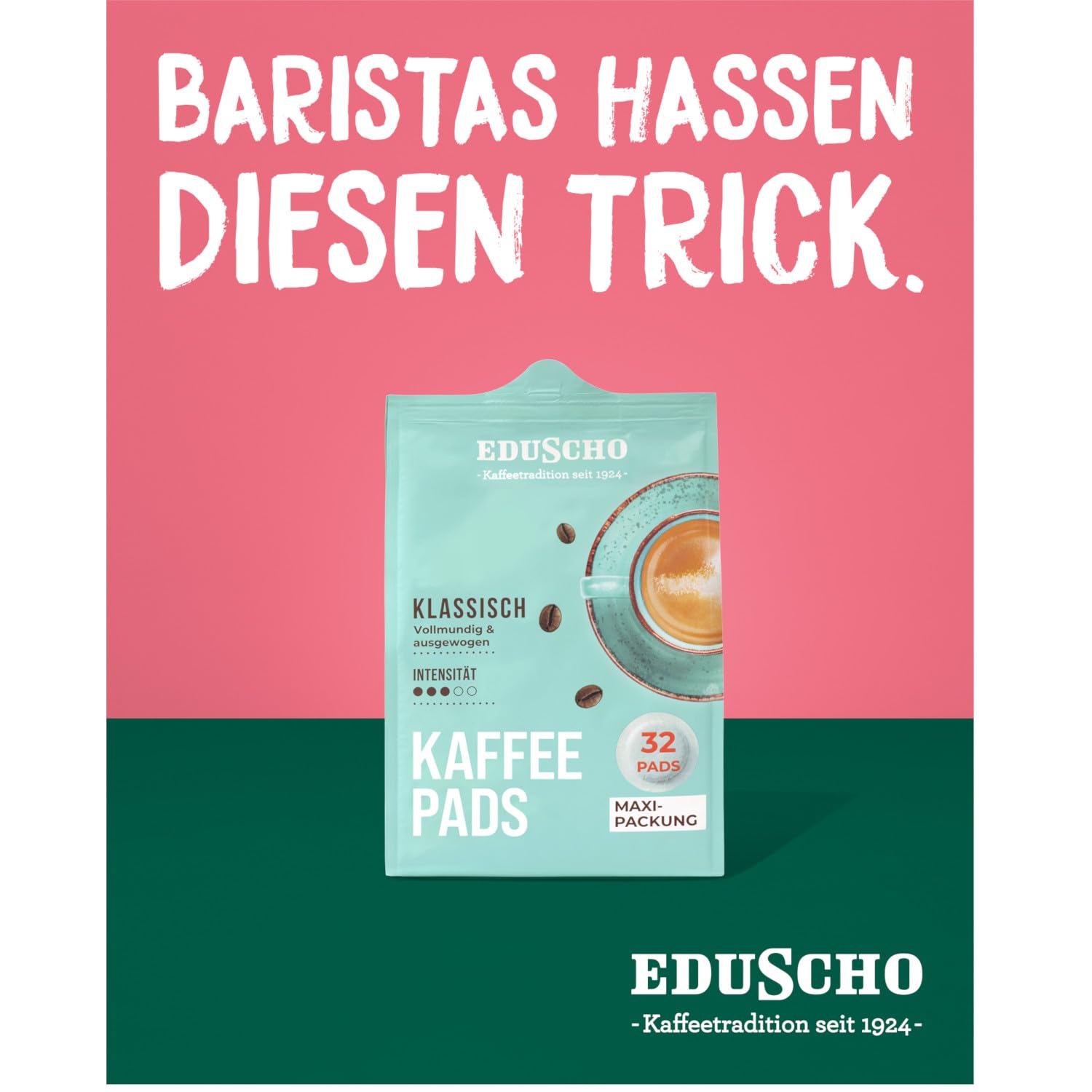 Eduscho Kaffeepads Probierset Vorratspack Maxi Packung, Klassisch & Caffè Crema, 384 Pads – 12 x 32 Pads, für alle Pad Maschinen, industriell kompostierbar