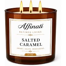 Affinati Salted Caramel 3-Wick Scented Candle Large Soy Blend Candle, Strong Scent Throw Warm Rich Buttery Dessert Gourmand Bakery Candle, Premium Fall Gift