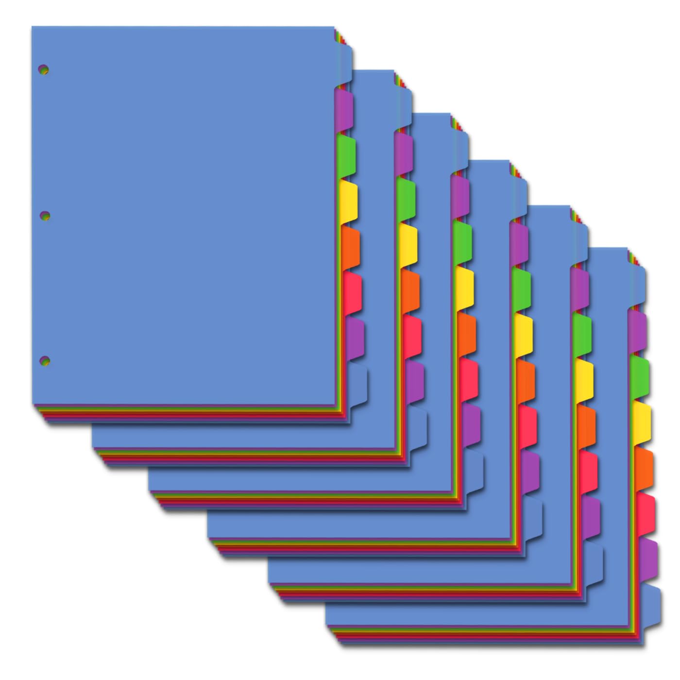 Divisores de carpeta de 8 pestañas para carpeta de 3 anillos, separadores de plástico para escribir y borrar con pestañas, color arcoíris, separadores de cuadernos para escuela y oficina, 6 juegos