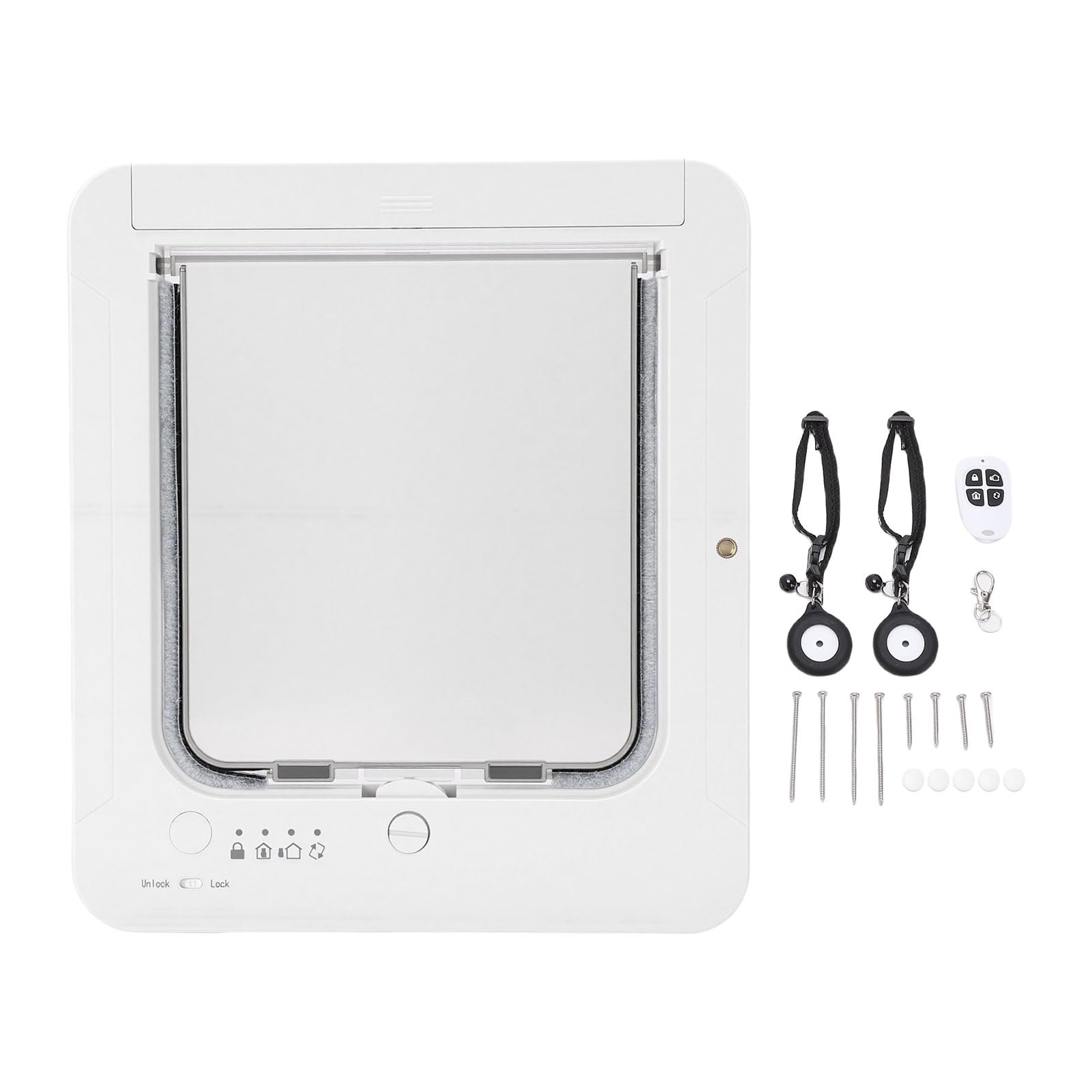 Fockety Puerta Inteligente para Gatos, Puerta automática para Mascotas con Sensor Collar y Control Remoto, gatera para Interior y Exterior, Material plástico, 26,7 x 29,4cm