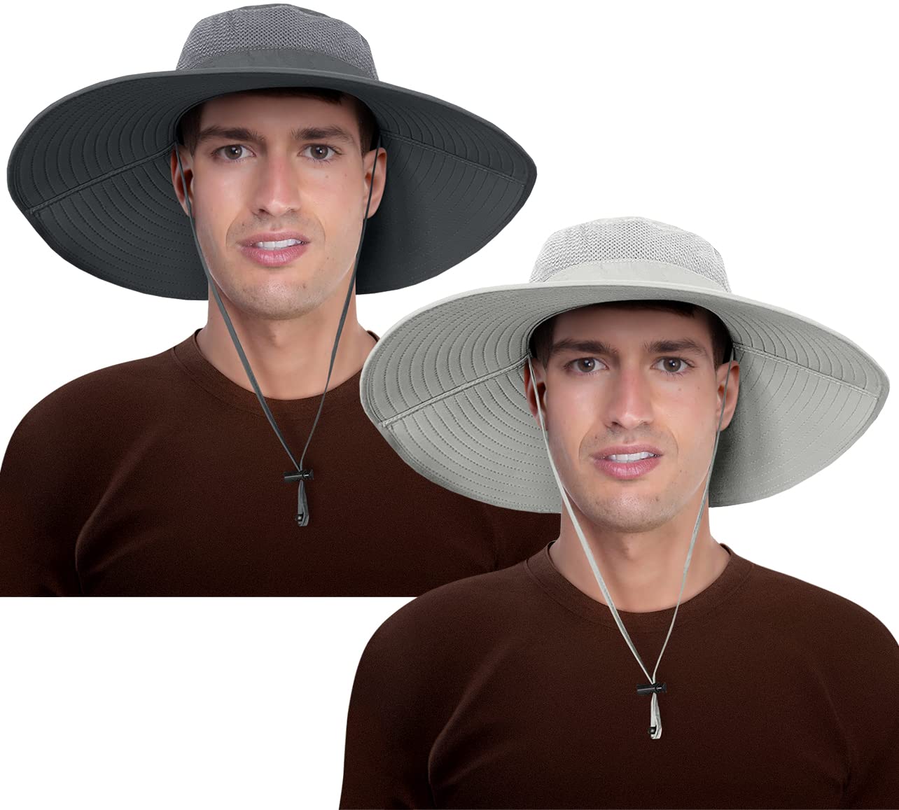 2 Pack Super Wide Brim UPF50 Sun Protection Breathable Hat for Fishing,Hiking,Gardening