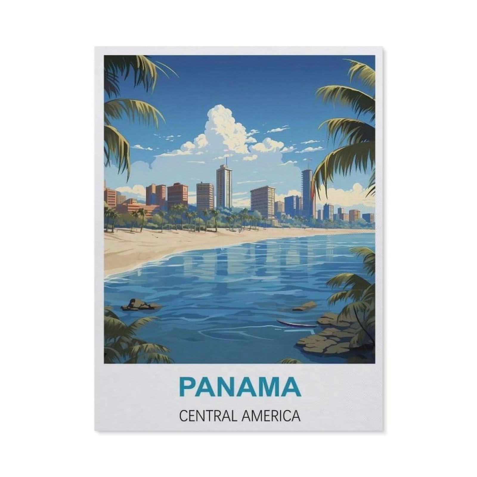 BEAYODKP 5D DIY Diamond Painting Kit，Panama Central America Vintage Travel Poster，Crystal Mosaic Full Drill Round Diamond Painting Embroidery Accessories（50 x 60 cm/19.68 x 23.62 inches）-BW77