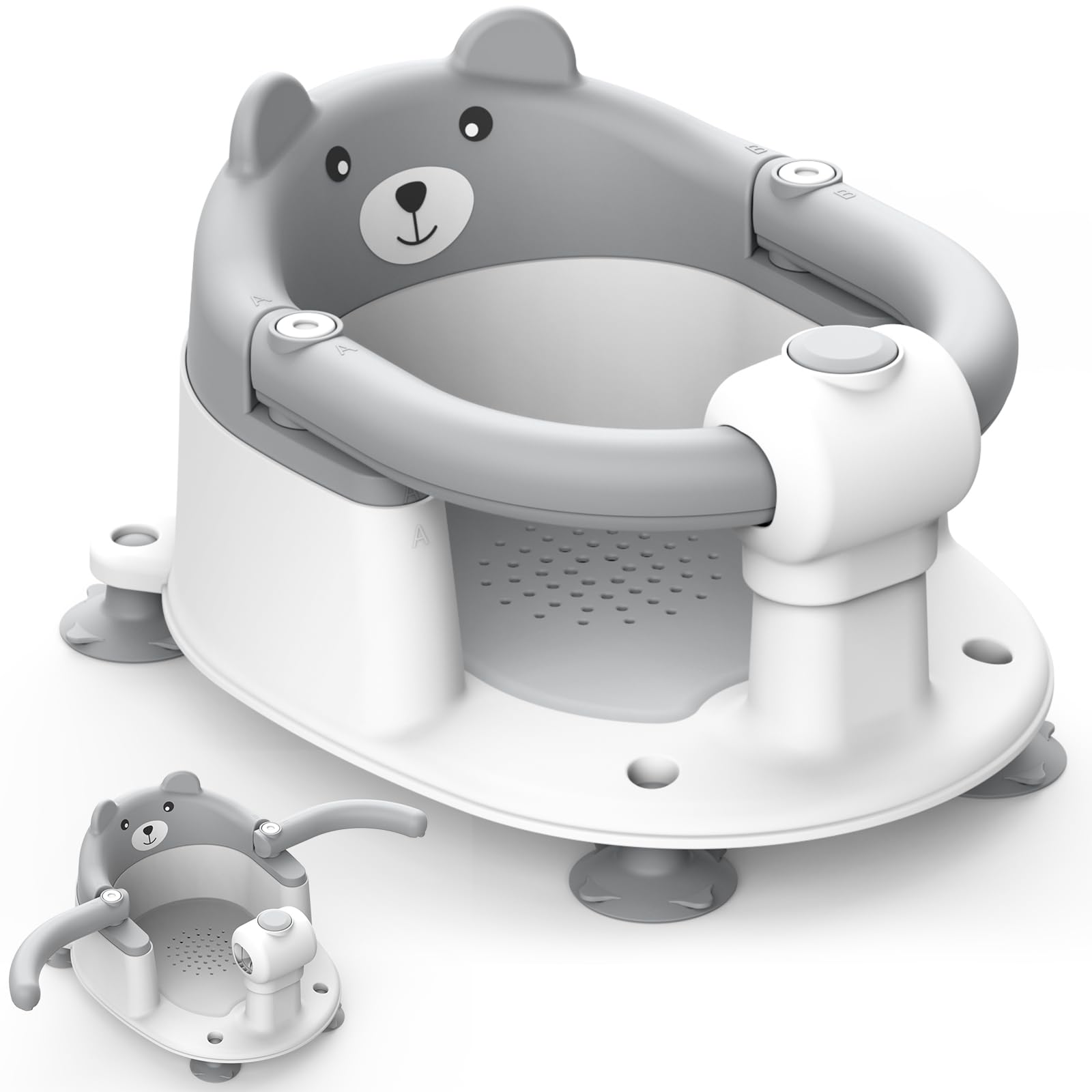 Baby SièGe Bain Ergonomique, SièGe de Bain Pour BéBé à Partir de 6 Mois, Baignoires Portables Avec 4 Ventouses Les Tout-Petits et Les Nouveau-NéS, Ours - Design (Gris)