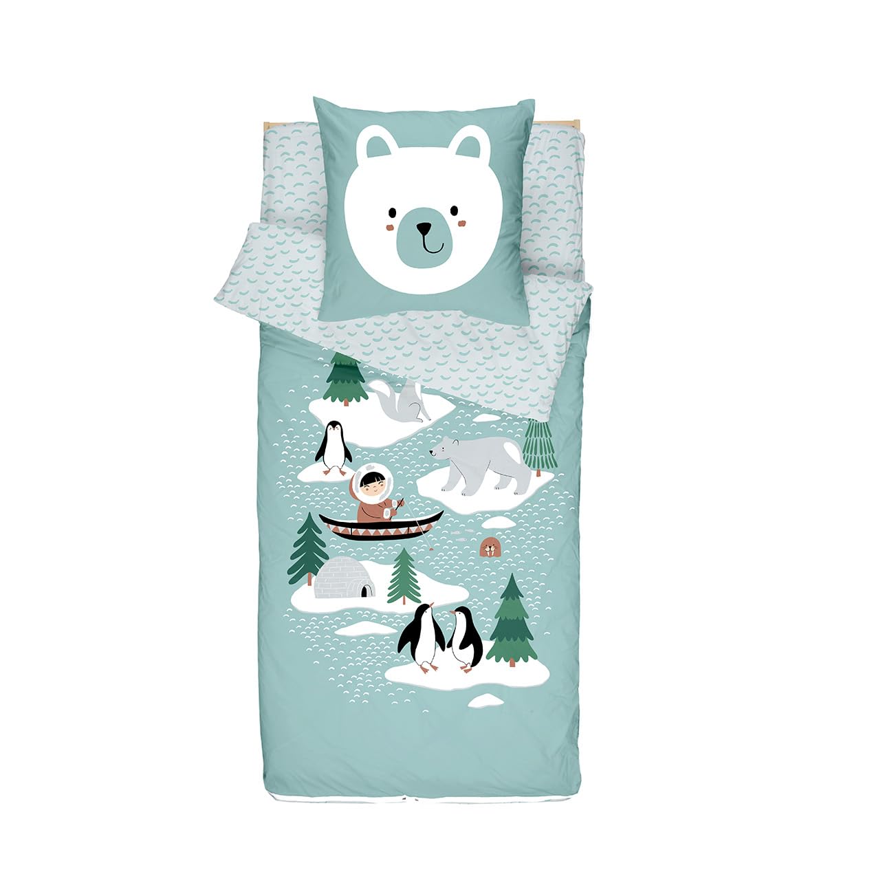 Bleu Calin Rechange Caradou® Igloo Parure de Lit Enfant en Coton 3 pièces: Couchage Tout-​en-​Un sans Couette - 90x190cm