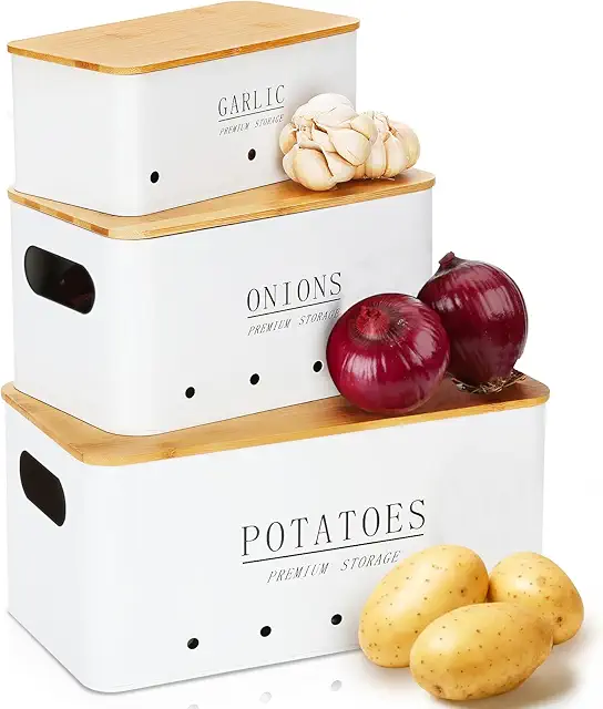 Juego de 3 Cestas para Batatas con Ventilación - Almacenamiento Cocina Blanco