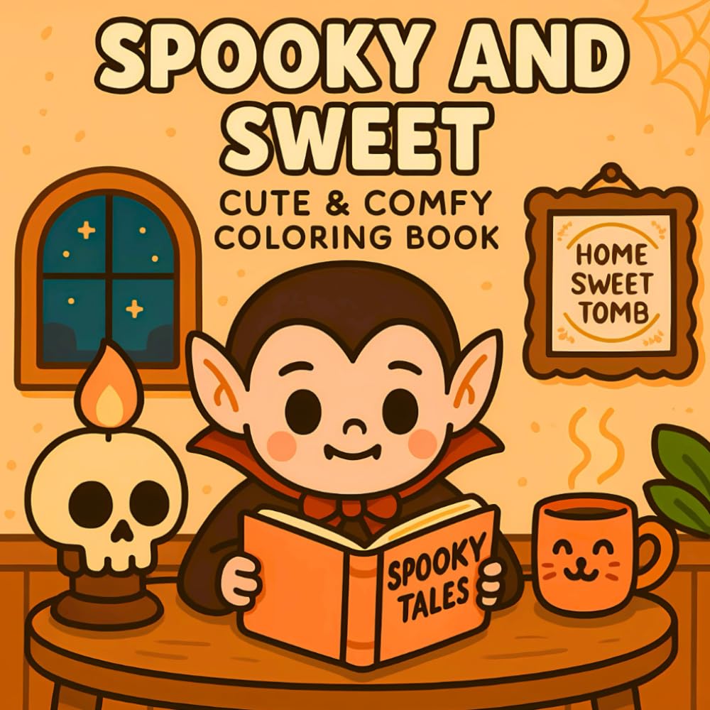 Spooky and Sweet Cute & Comfy Coloring Book: 50 Cozy and Cute Spooky Scenes Featuring Vampires, Ghosts, and More for Kids and Adults